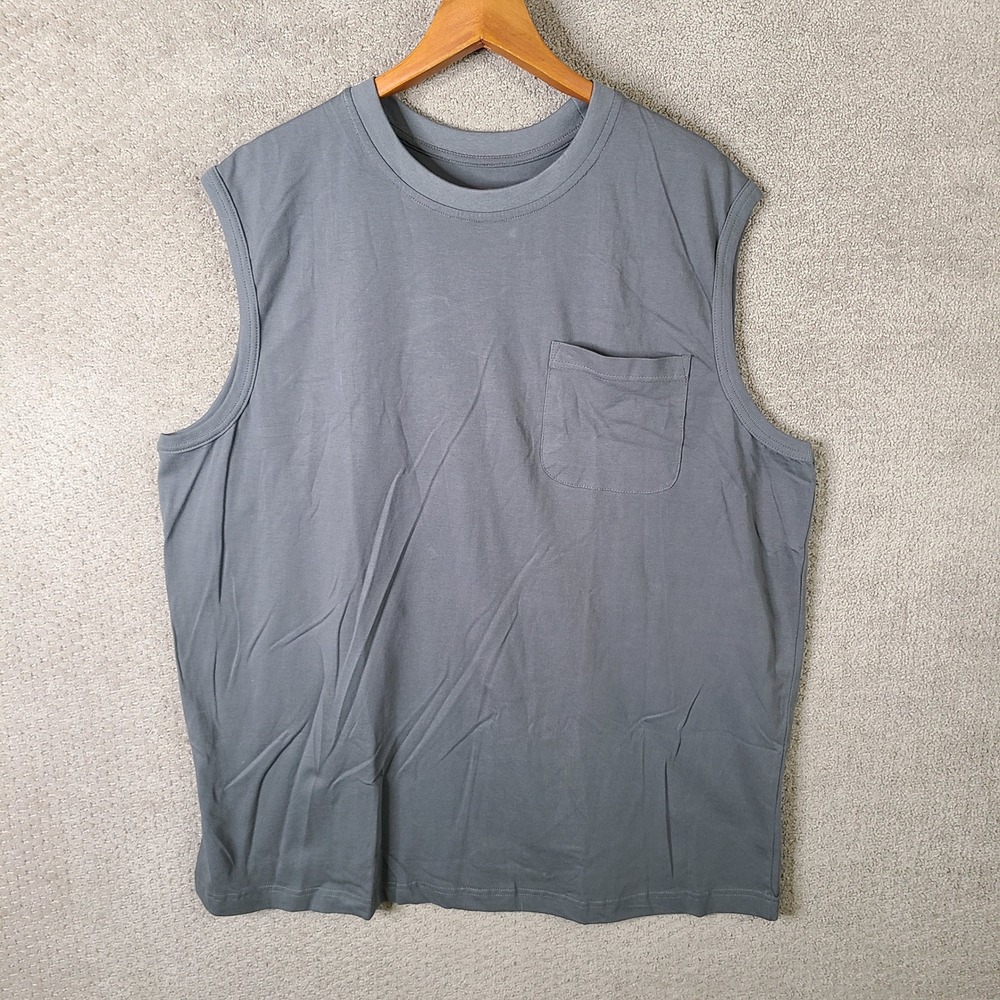 Boulder‎ Creek Shirt Mens 2XL Big Gray Cotton Pocket Muscle Tank Top Sleeveless